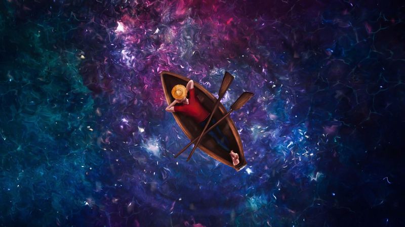 man, hat, boat, space, 4k