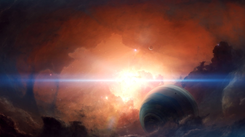 planet, nebula, orange, space, star