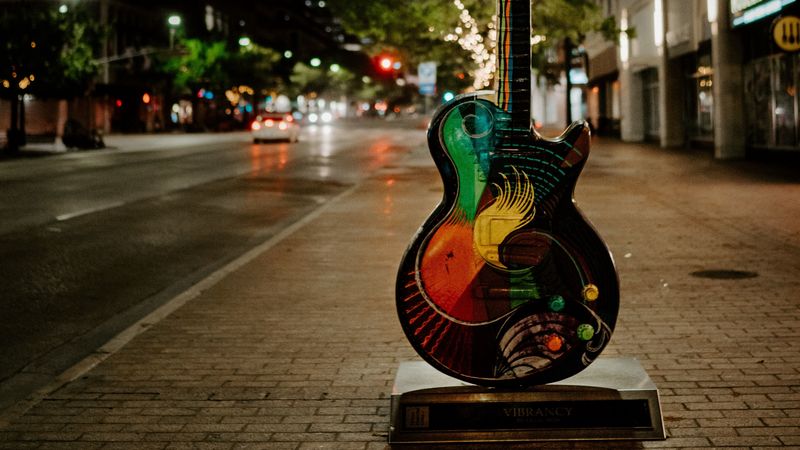guitar, street, night, 4k