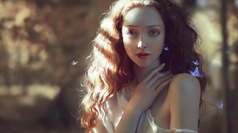 art, frumusete, luminos, woman, fantasy, butterfly, girl, chubymi, digital, hand, beauty, portrait