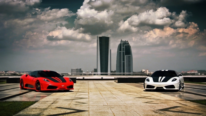 red, white, ferrari, car