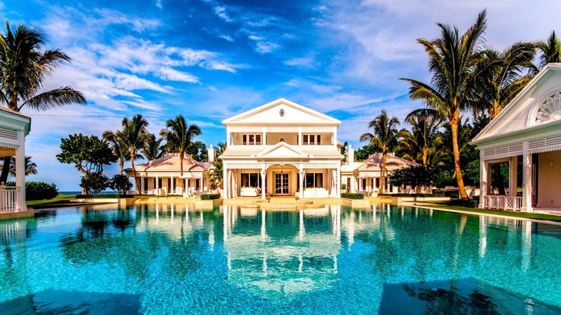 resort, vacation, beach house, house, pool, palms, beach, summer, tropical