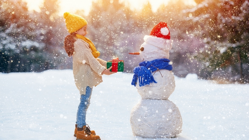 craciun, christmas, yellow, snowman, winter, hat, girl, scarf, copil, child, white