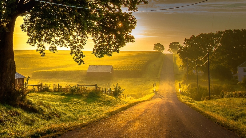 countryside, sky, fields, sunshine, roads, nature