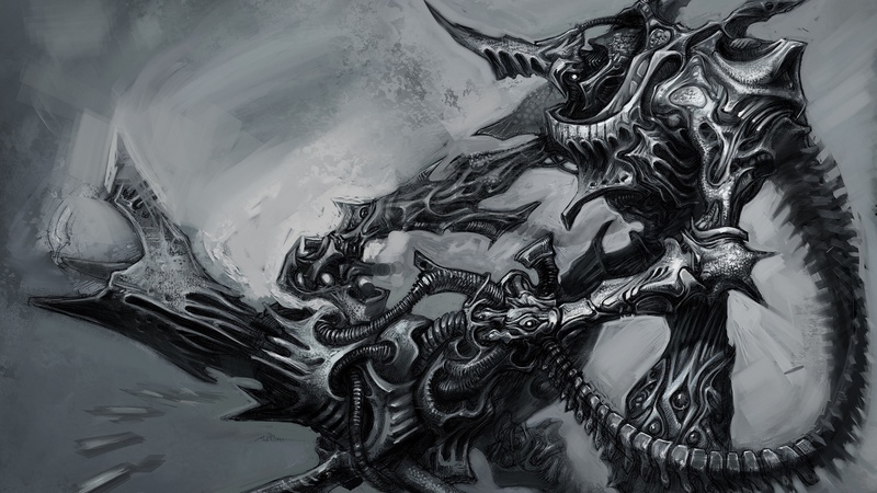 widescreen, fantasy, warrior, gun, dark, cyber, creature