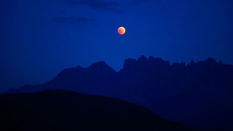 full moon, mountains, outlines, sky, karneid, italy, 4k