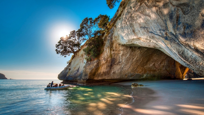 cliff, water, trees, sea, sky