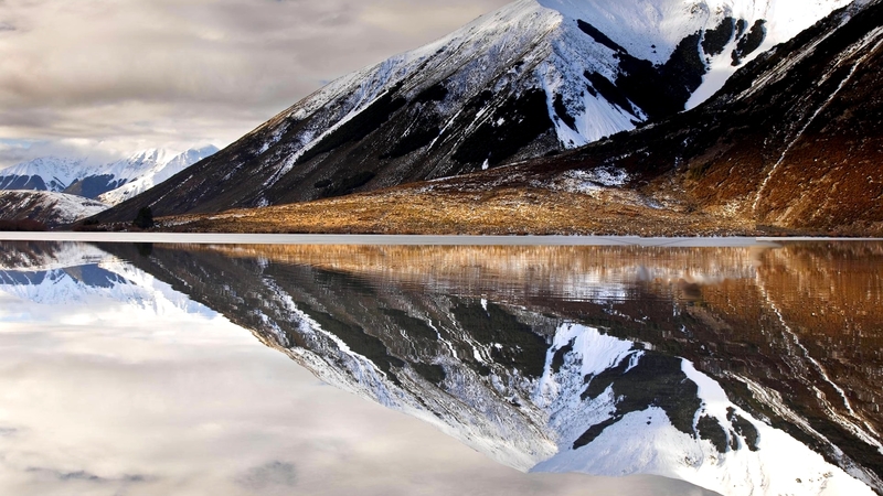 mountain, snow, ice, reflection, lake