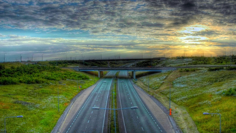 highway, sunset, road, clouds, sky