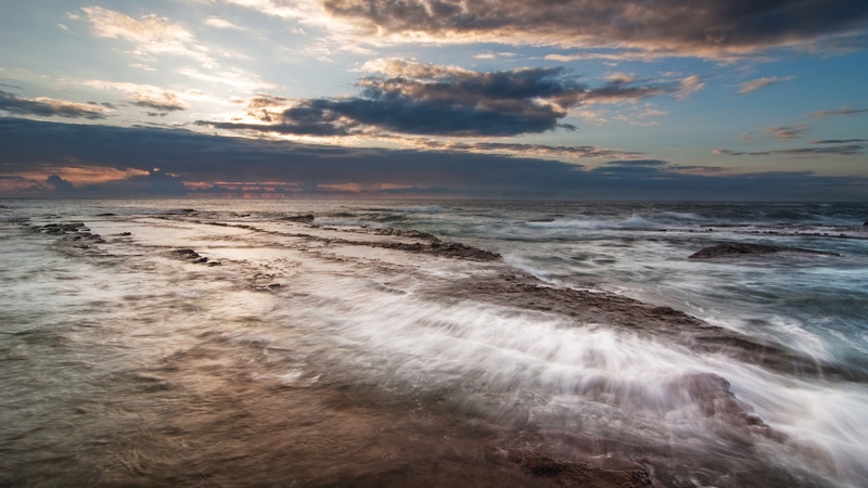reef, ocean, rocky, surf, twilight, sky, clouds, beaches, nature