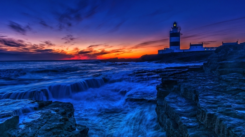 lighthouses, sea, sky, horizon, oceans, sunsets, nature