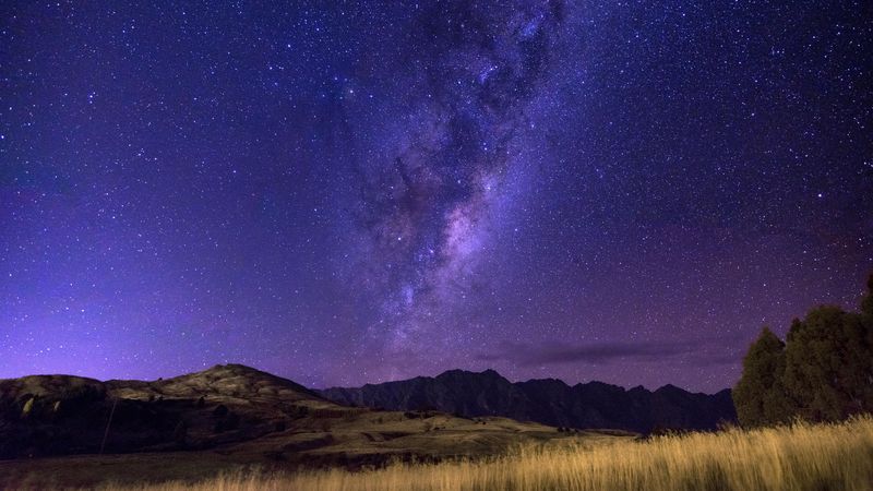 starry sky, milky way, horizon, field, night, 4k