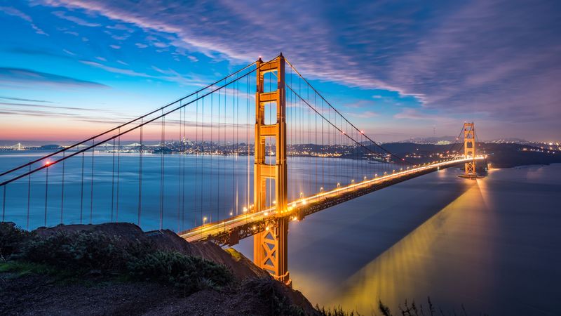 bridge, dawn, strait, golden gate, san francisco, 4k