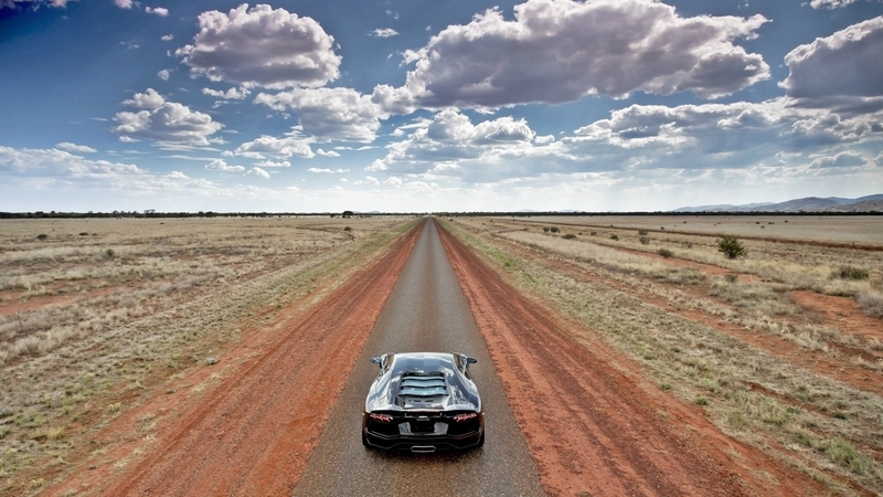 horizon, car, prairie, road, clouds, sky