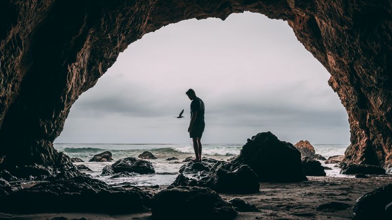 cliff, loneliness, ocean, surf, 4k