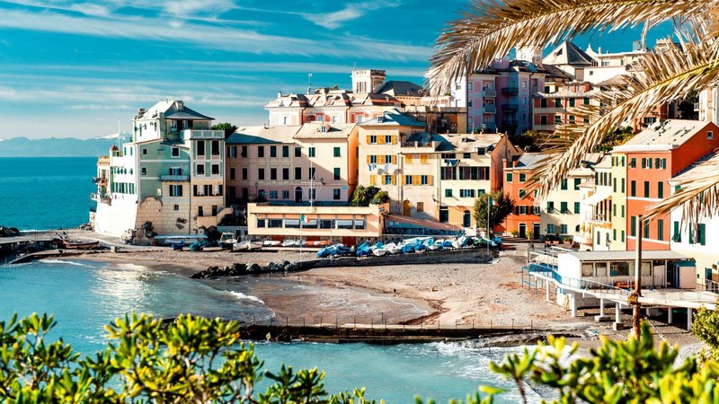 view, cinque terre, italy, buildings, houses, town, sky, clouds, sea, splendor, summer, nature