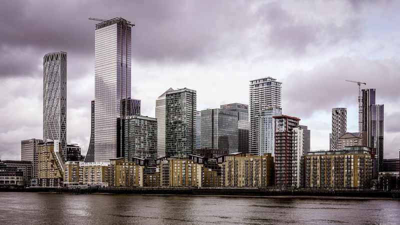 city, buildings, river, 4k