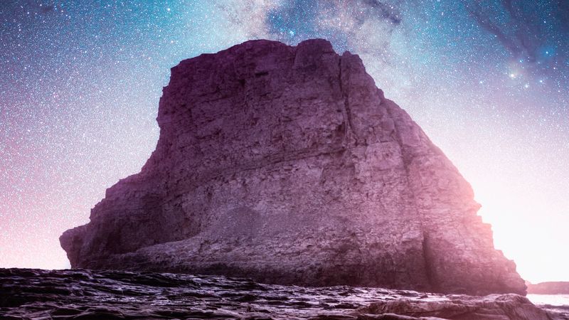 rock, starry sky, milky way, davenport, united states, 4k