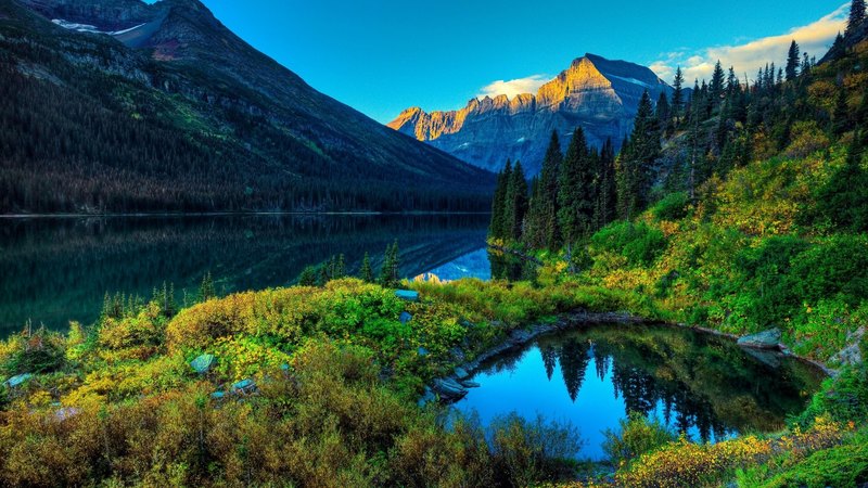 water, green, mountains, nature, lake