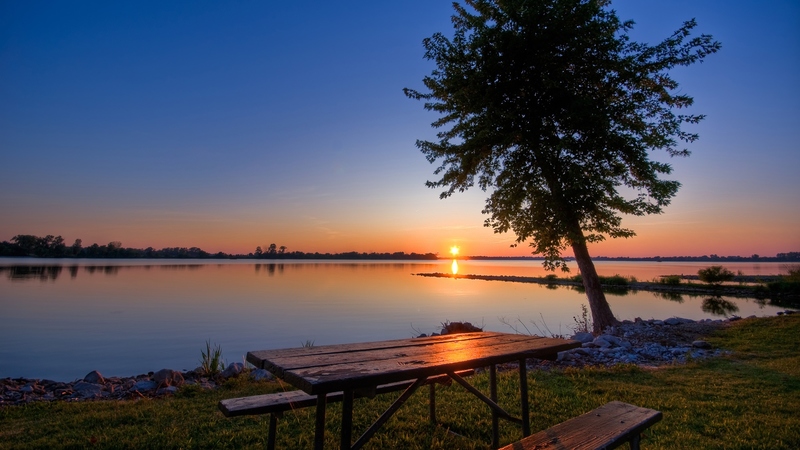 lakes, nature, trees, sunsets