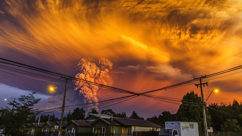 eruption, town, yellow, sjy, volcano