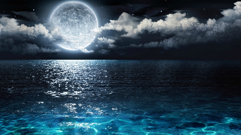 moon, water, cloud, luna, luminos, sea, blue
