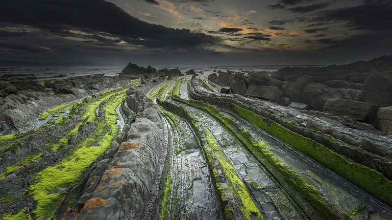 rocky, moss, nature, coastal, landscape