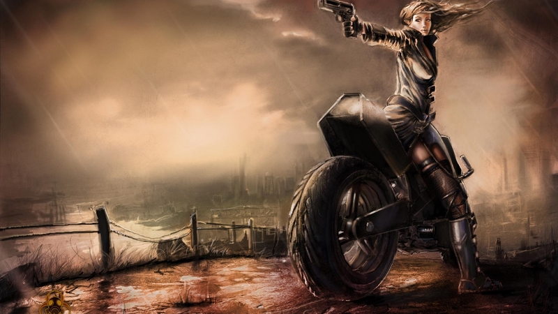 gun, darknes, girl, anime, motorbike, weapon, long hair