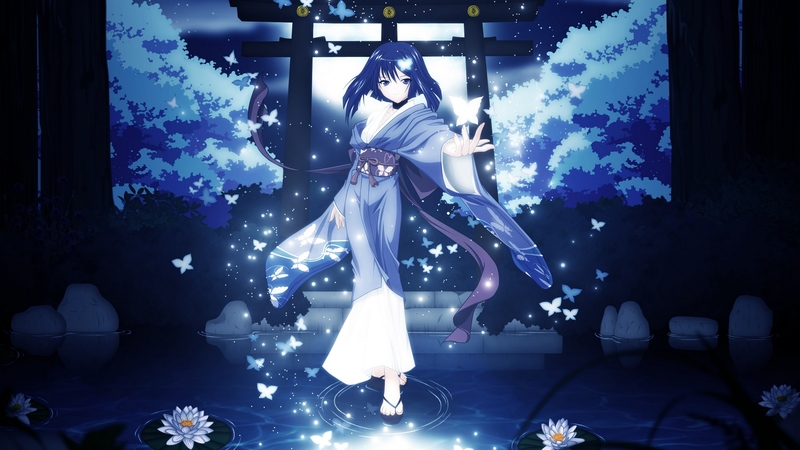 pretty, stunning, dress, beautiful, sky, kimono, sexy, cute, moon, japanese clothes, hot, beauty, anime girl, long hair
