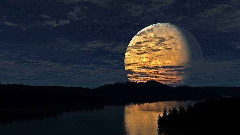 nature, river, moon, reflection
