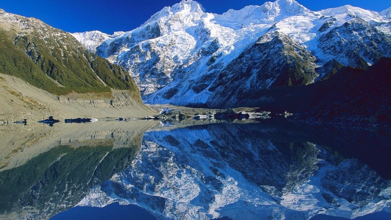 mountain, clear, snow, reflection, lake, ive