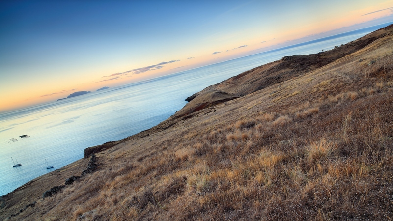 mountain, ocean, nature, beautiful, clouds, sky, blue