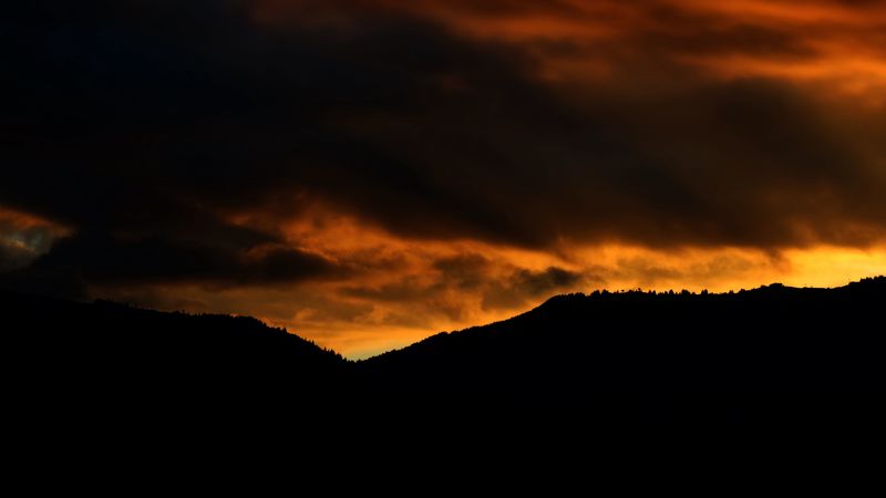 sunset, mountains, clouds, cloudy, 4k