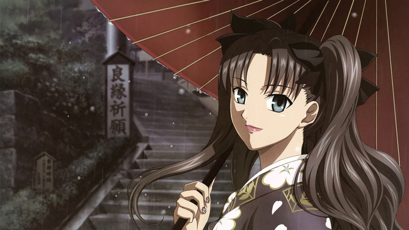 girl, rin, stairs, tohsaka, umbella