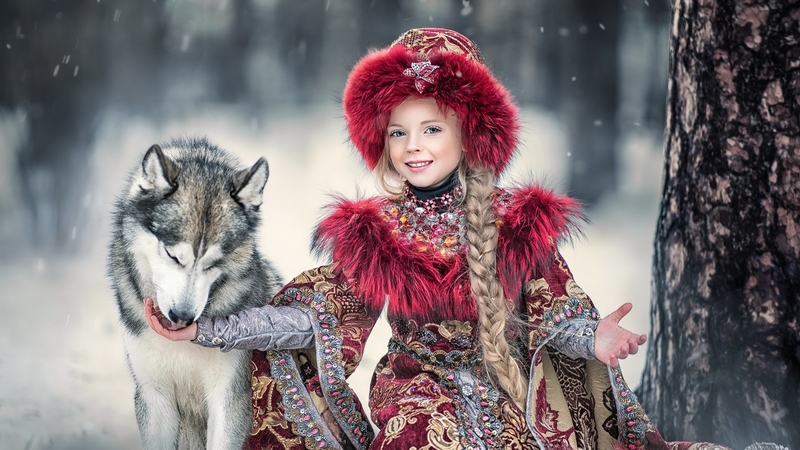 red, copil, lup, child, wolf, iarna, winter, dog, fur