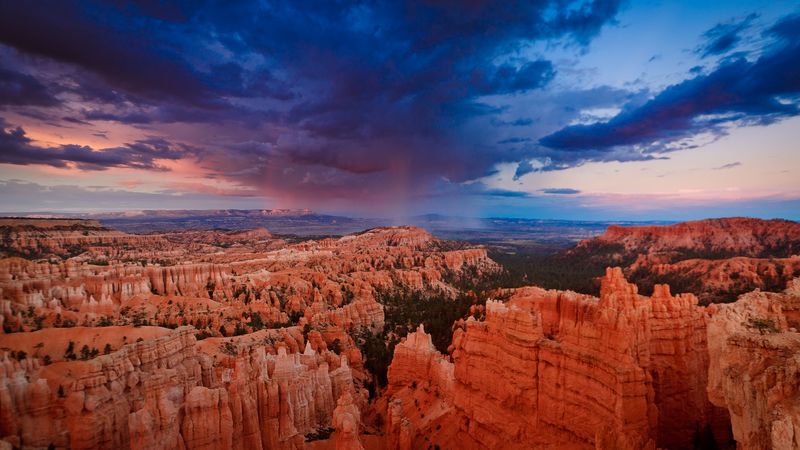 canyon, sunset, clouds, bryce canyon, 4k