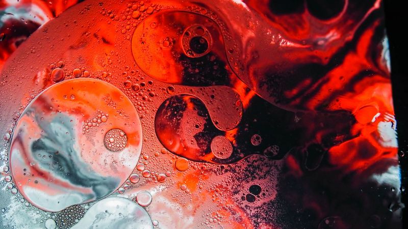 bubbles, foam, red, water, 4k