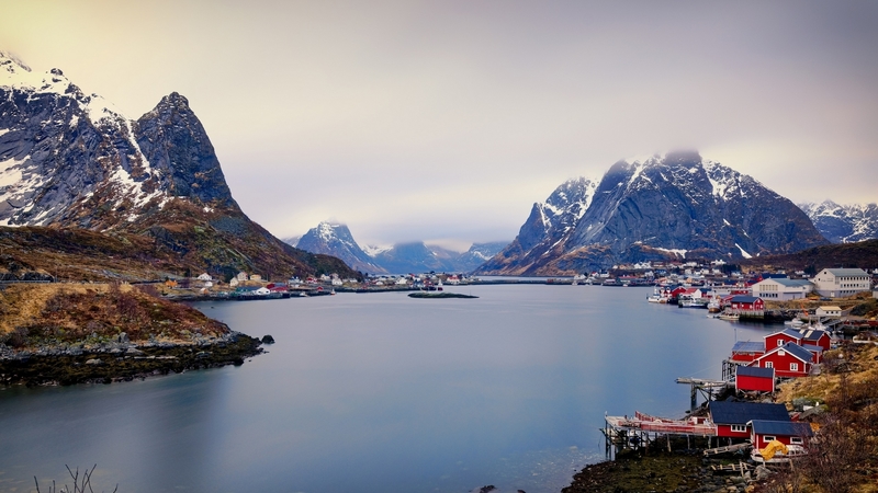 nature, river, mountains, houses