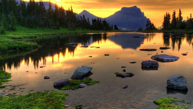 sunset, beautiful, lake, picture