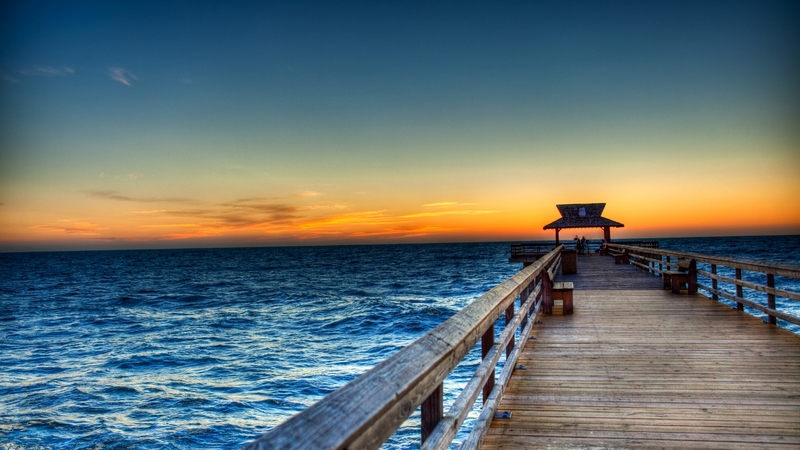 scenic, blue sea, beautiful, sunset, clouds, sea, splendor, bridge, beauty, sunrise, blue, lovely, view, ocean, pier, colors, bench, waves, sky, benches, peaceful, nature, walk