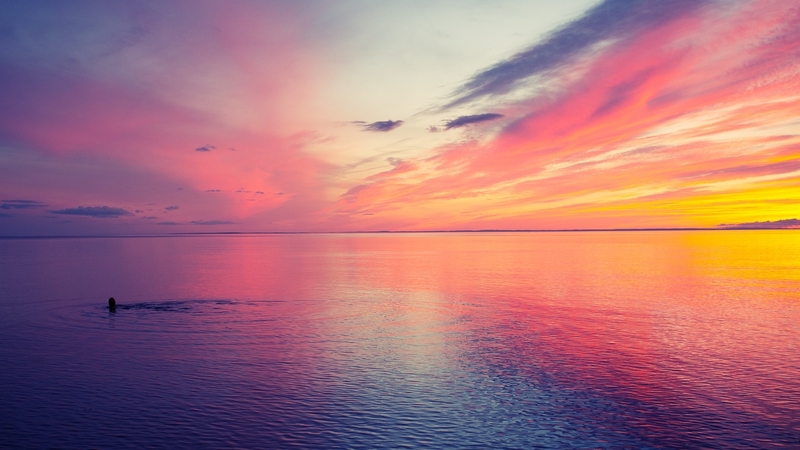 water, clouds, sunset, colourful