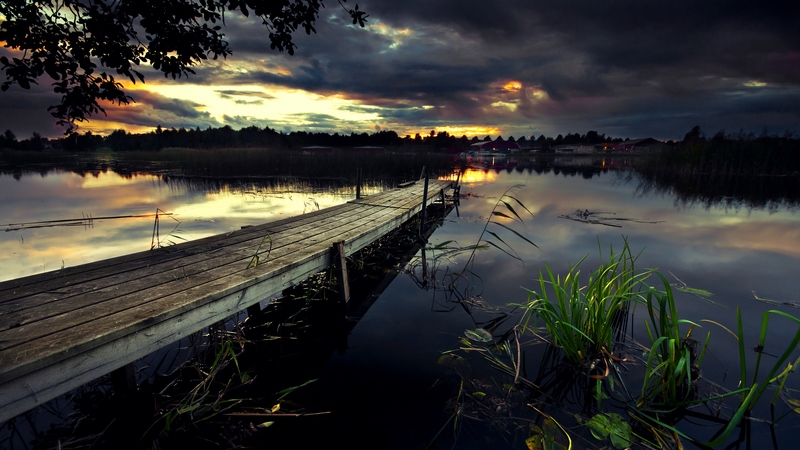 architecture, house, beautiful, sunset, clouds, stormy, lights, photography, leaves, dock, splendor, bridge, beauty, evening, reflection, light, amazing, lovely, view, houses, pier, colors, sky, storm, lake, water, peaceful, nature, landscape