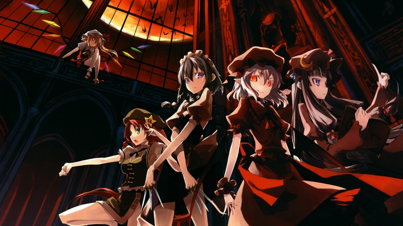 flandre, window, sakuya izayoi, patchouli, flandre scarlet, meiling, patchouli knowledge, remilia scarlet, moon, touhou, hong meiling, sakuya, remilia