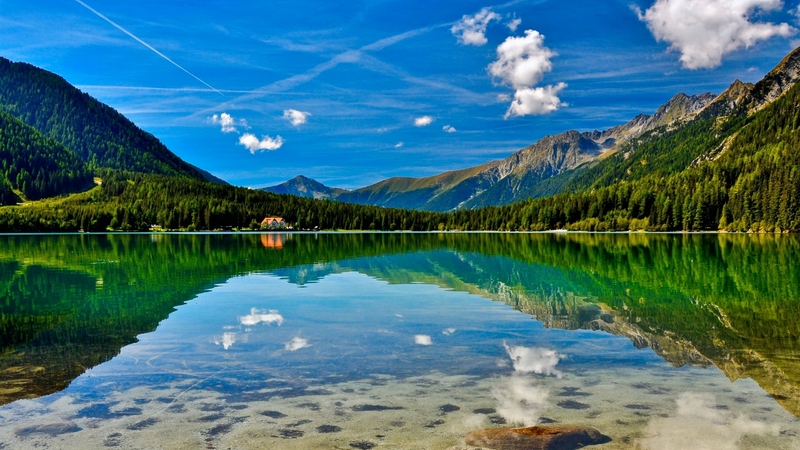 hills, forest, shore, sky, lake, mountain, tranquil, calm, serenity, reflection