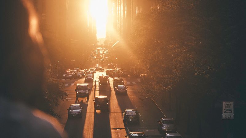 traffic, road, sunset, city, new york, united states, 4k