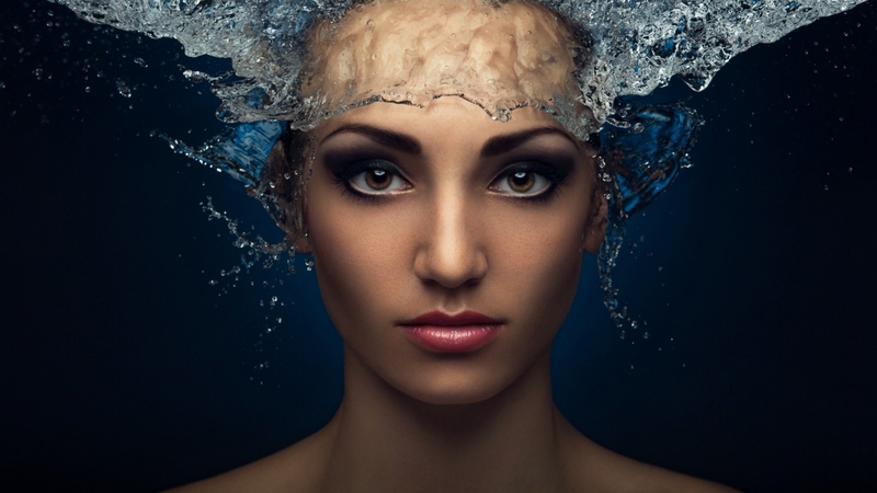 water, girl, model, beauty, face, evegeni kolesnik, woman, blue