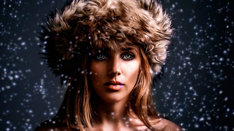 girl, model, snow, beauty, woman, fur, winter, hat