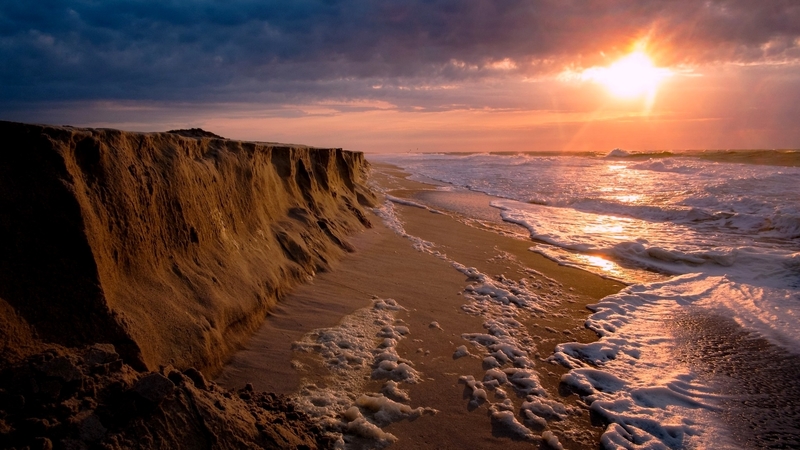 brzeg, slonce, spienione, morze