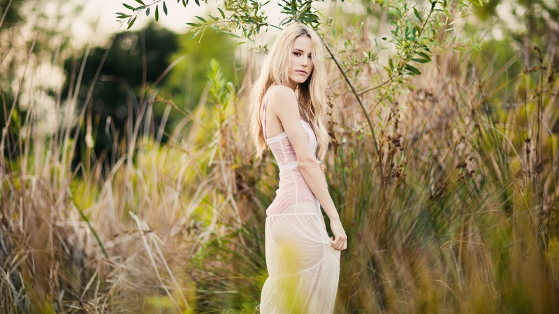 female, dress, girl, model, grass, nature