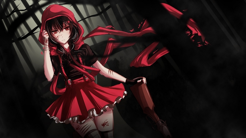 red, black, red hands, blood, skirts, anime, dark, orginal, black hair